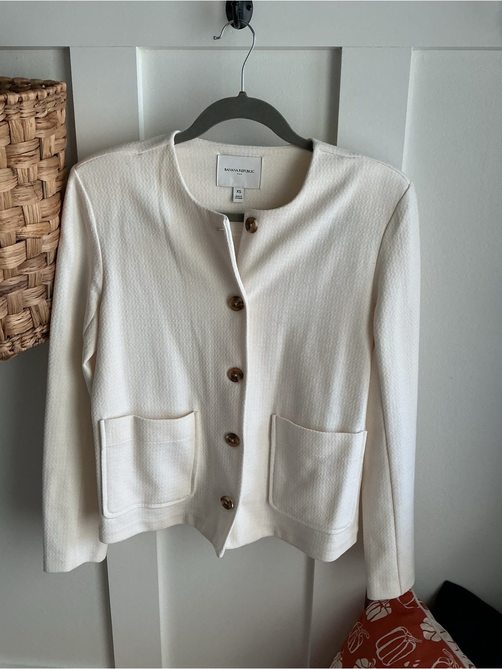 Banana Republic Ivory Button-Front Knit Blazer